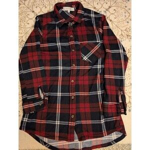 Eden And Olivia Tab Sleeve Blouse Button Up Back And Front Size S Flannel Red